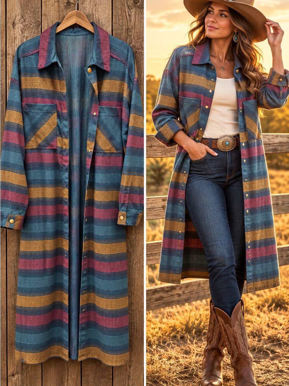 Ruby Rd. Women's Long Plaid Flannel Button Front Jacket PTP Closed 27 1/2”